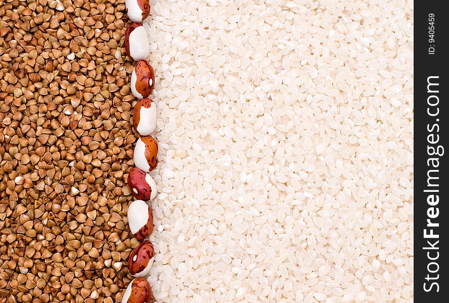 Buckwheat and rice background - close-up, cooking ingredients