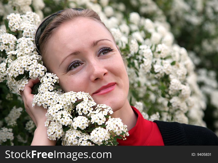 Young woman with white flowers. Young woman with white flowers