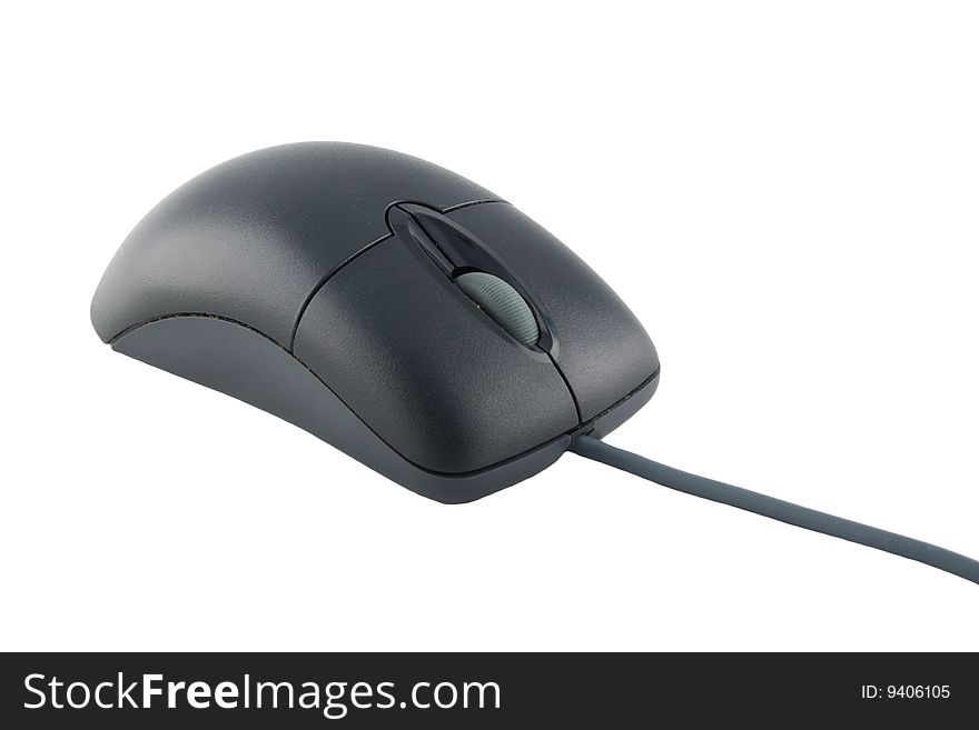 Black computer mouse with cord isolated on white