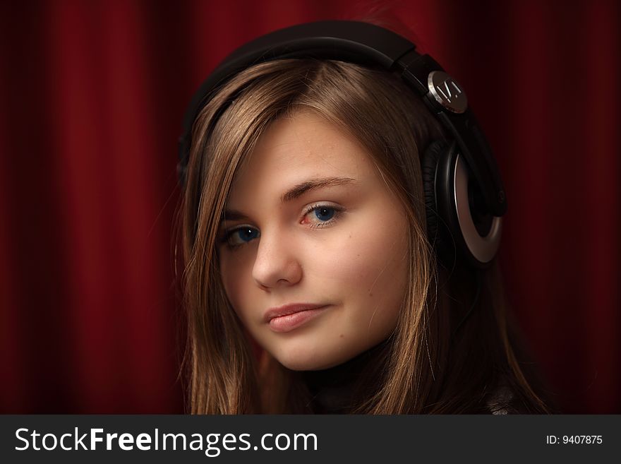 Teenager dj listen to music with headphones. Teenager dj listen to music with headphones