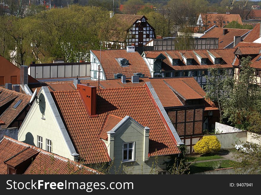 Tile rooftops in Klaipeda, Lithuania