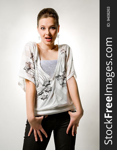 Beautiful Girl In Nice Clothes With Fun Expression