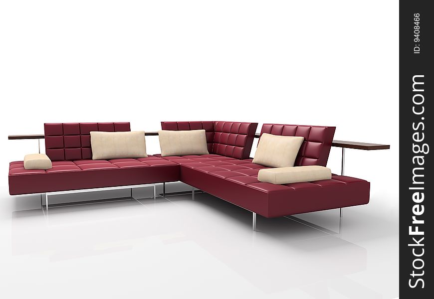 Angular leather sofa with wooden shelf. Angular leather sofa with wooden shelf