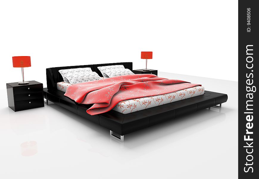 Leather bed with red blanket and stand. Leather bed with red blanket and stand