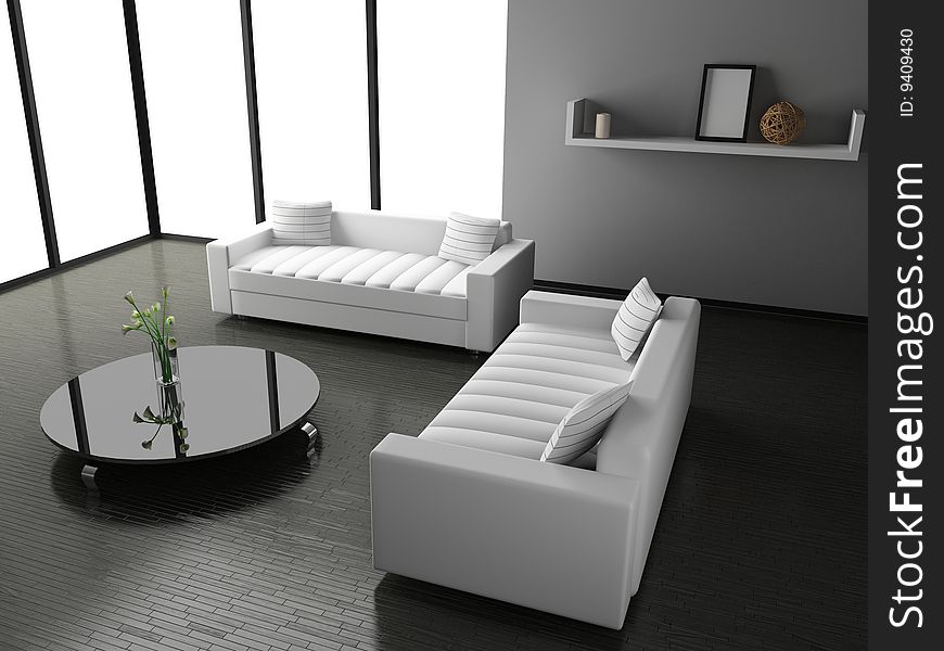 Modern interior of living room 3D