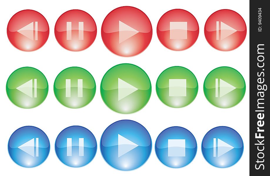 Player control red green blue glossy buttons. Player control red green blue glossy buttons