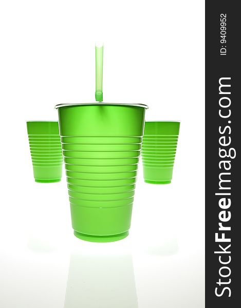 Green Plastic Cups W Straw