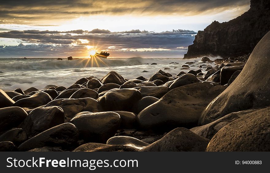 Shore, Rock, Sea, Sky