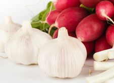 Spring Onions, Garlic, Lettuce And Radish Royalty Free Stock Photos Spring Onions, Garlic, Lettuce And Radish Royalty Free Stock Photos