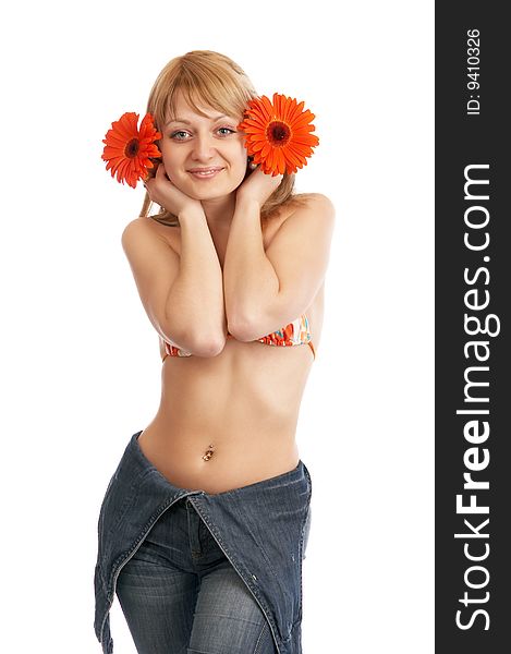 glamor girl posing with flowers