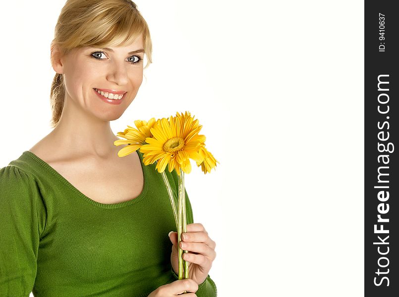 The young girl with greater yellow colors. The young girl with greater yellow colors