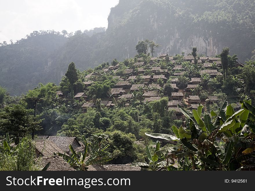 Refugee village on Burma - Thailand border.