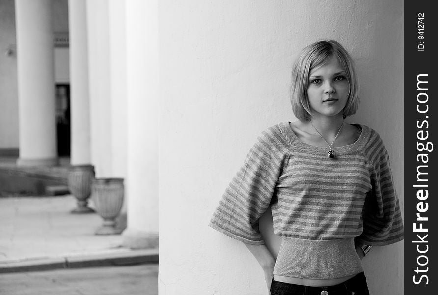 Portrait of young beautiful woman outdoor