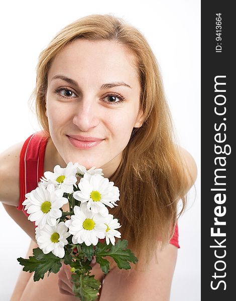 Blonde With A Bouquet Of Chrysanthemums