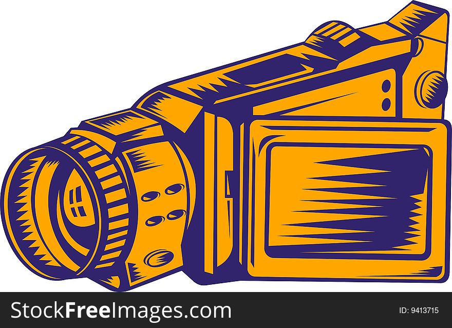 Illustration of a video camcorder isolated on white background retro style. Illustration of a video camcorder isolated on white background retro style