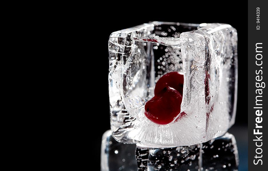 Cranberry in an ice cube. Cranberry in an ice cube