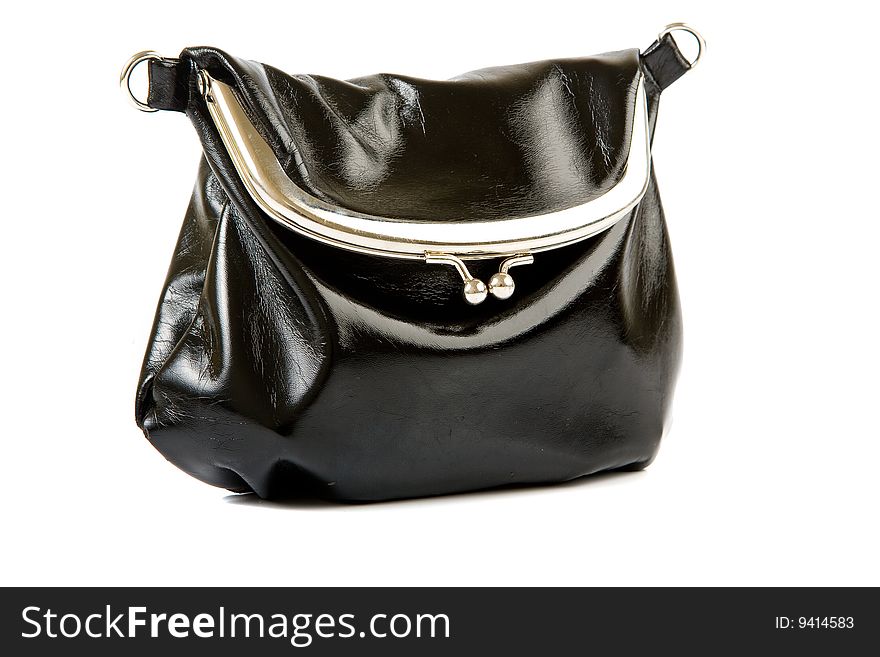 Picture of a black leather shoulder bag. Picture of a black leather shoulder bag