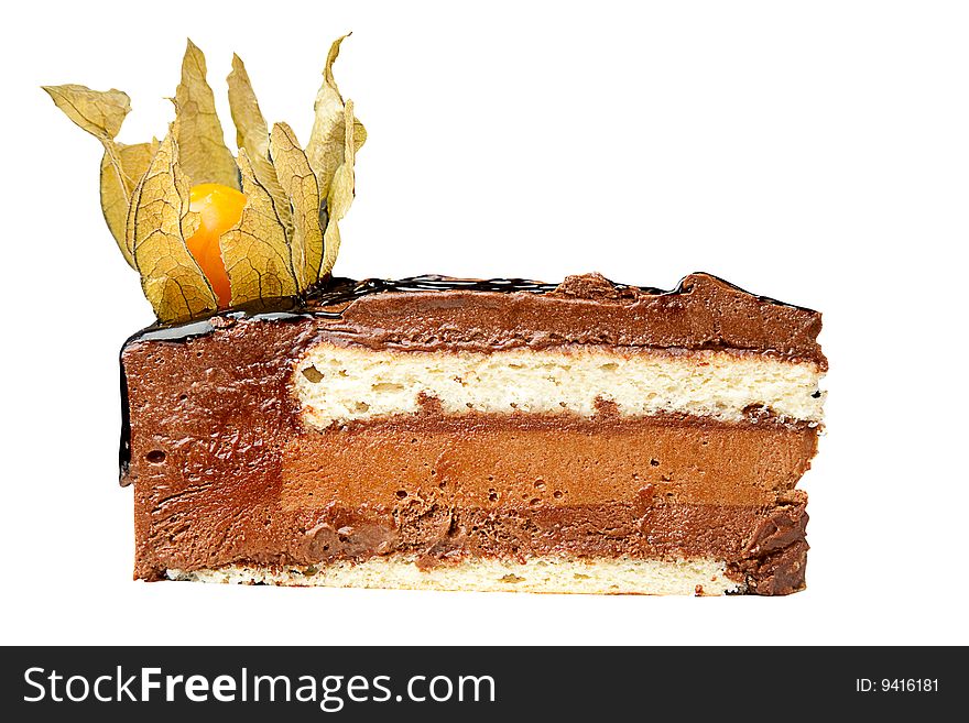 Chocolate cake with nut isolated