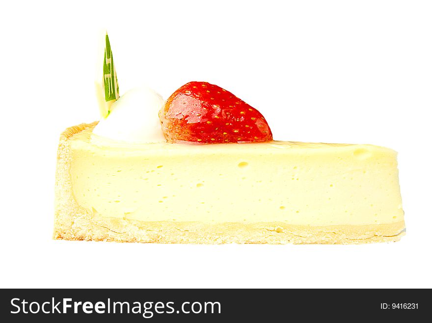 Cheesecake with strawberry isolated on white