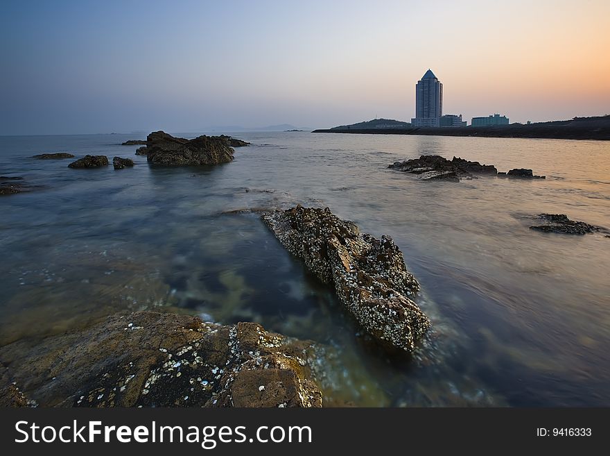 Sunset at the beach in china.