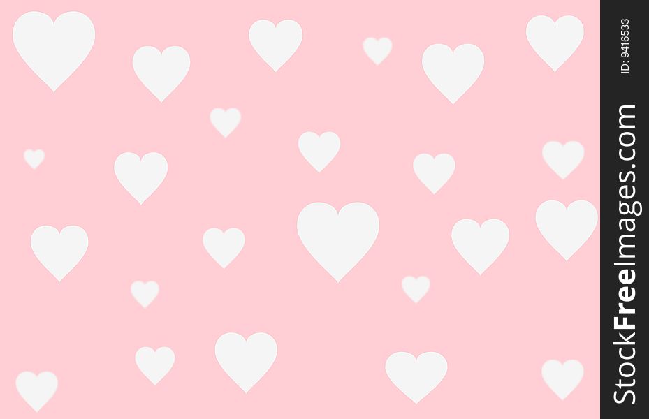 White hearts on pink background, one here blurred. White hearts on pink background, one here blurred.