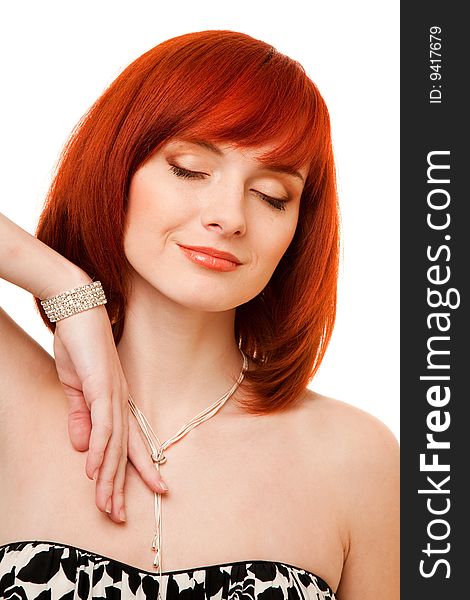 Beautiful redhead woman with necklace and bracelet