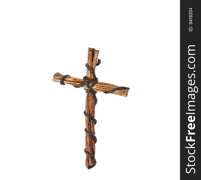 Artistic Cross woven from wood and wire