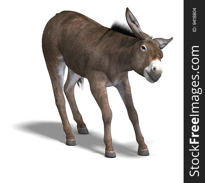 Rendering of a mule with Clipping Path over white. Rendering of a mule with Clipping Path over white