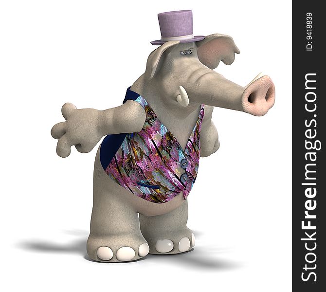 Toon elephant groom in tuxedo With Clipping Path over white. Toon elephant groom in tuxedo With Clipping Path over white