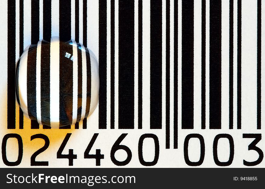 Water droplet on bar code label. Water droplet on bar code label