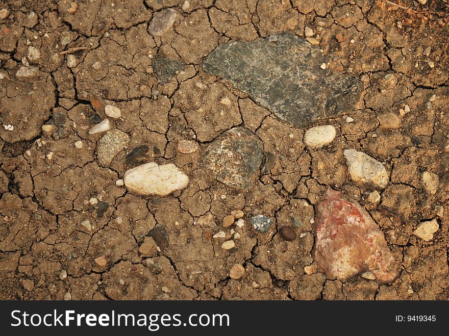 Shot of a dry land with many cracks and rocks. Shot of a dry land with many cracks and rocks