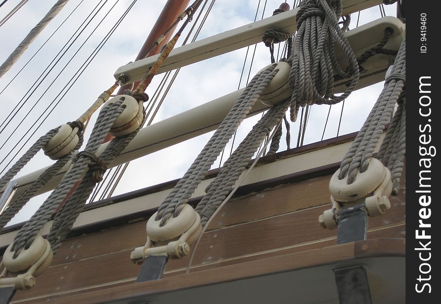 The rigging of a sail boat. The rigging of a sail boat