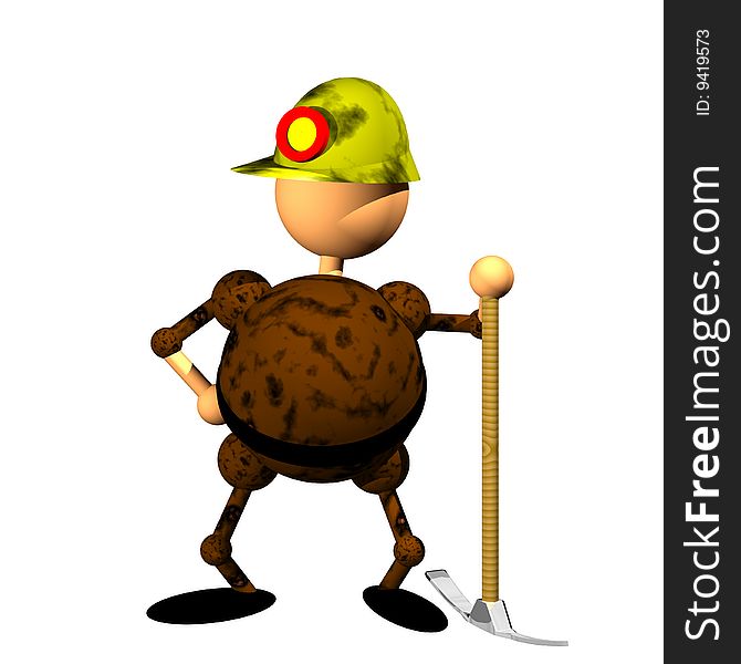 Miner figurine clipart, computer generated 3D icon of miner with the helmet. Miner figurine clipart, computer generated 3D icon of miner with the helmet