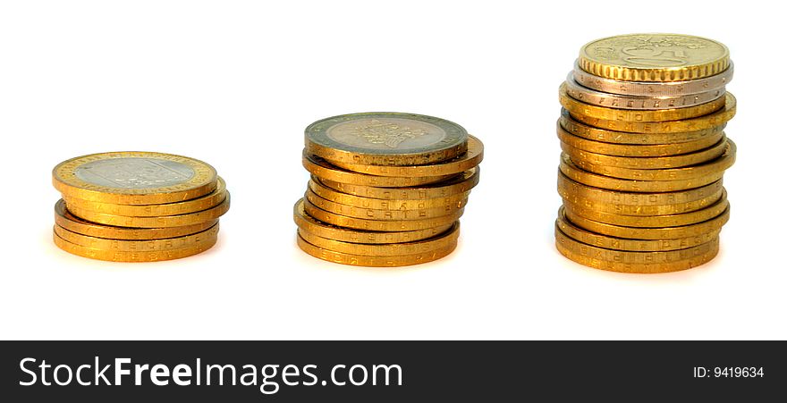 Rising stacks of coins.Concept image of stock.