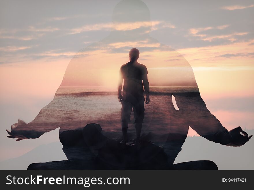 Double exposure of man, conceptual multiexposire image, peace concept background