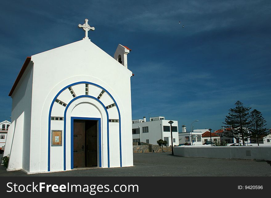 Portuguese seaside white little church