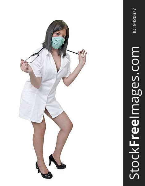 Doctor with mask and stethoscope posing. Doctor with mask and stethoscope posing