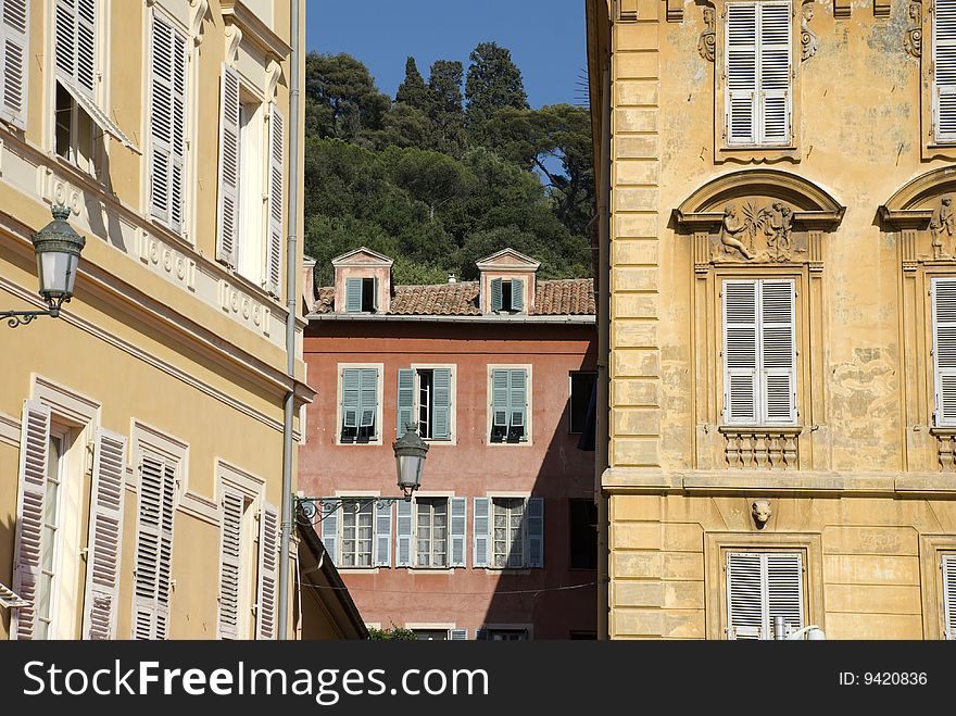 Historical buildings in the city of Nice, France. . Historical buildings in the city of Nice, France.
