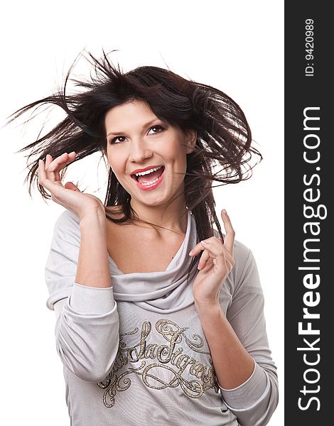 Attractive smiling woman with beautiful windy hair. Attractive smiling woman with beautiful windy hair