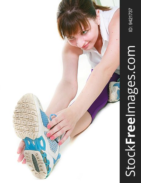 Fitness girl over white background