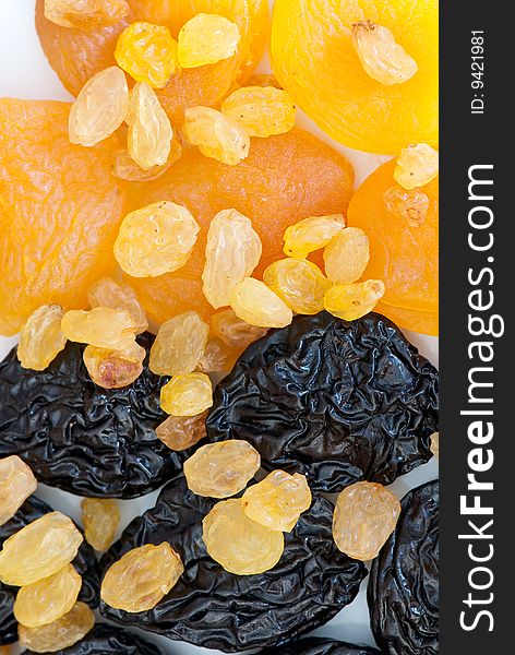 Composition from dried fruits on a light background