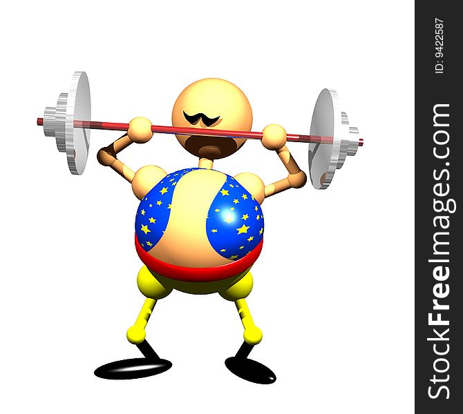Weight lifter figurine clipart, computer generated 3D icon of circus performer. Weight lifter figurine clipart, computer generated 3D icon of circus performer