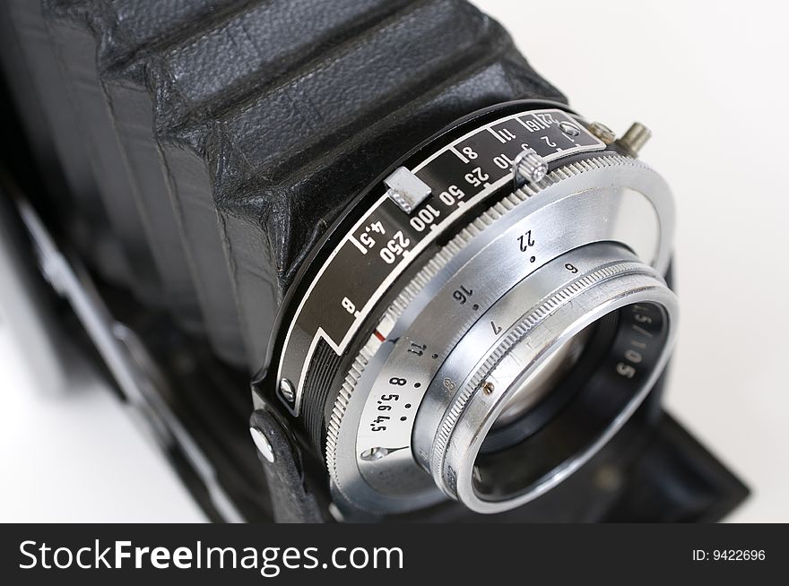 Old folding M-format film camera. Old folding M-format film camera