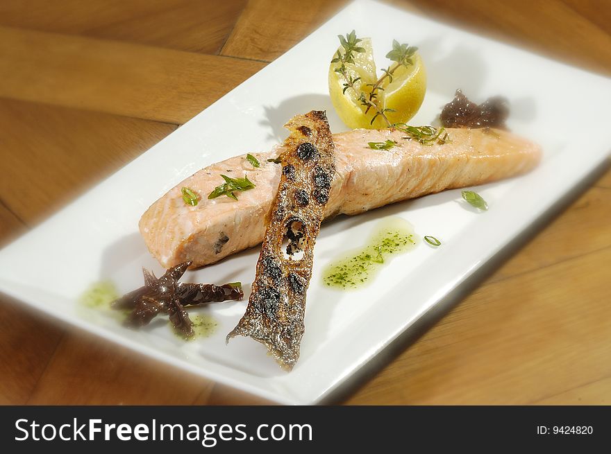 King salmon baked with lemon