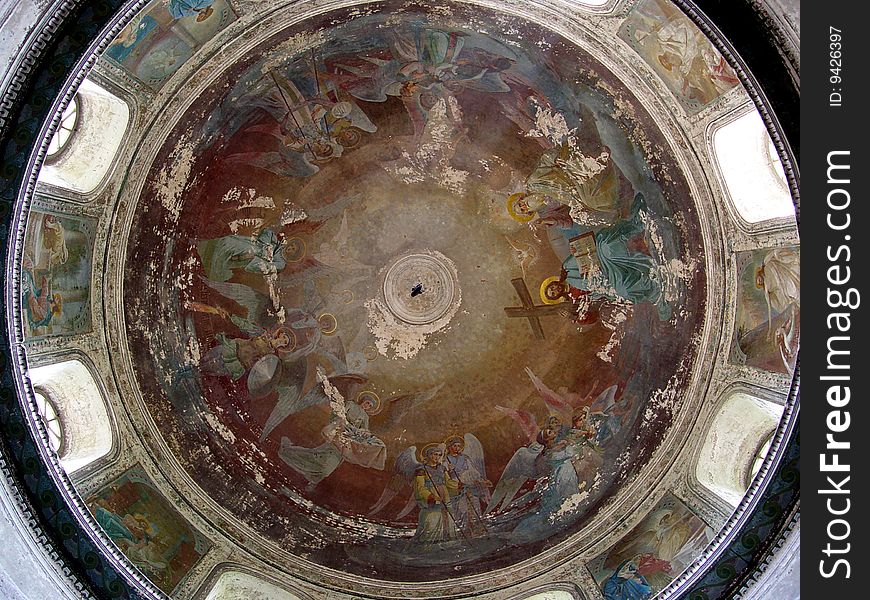 Fresco in Abandoned Church in Russia. Fresco in Abandoned Church in Russia