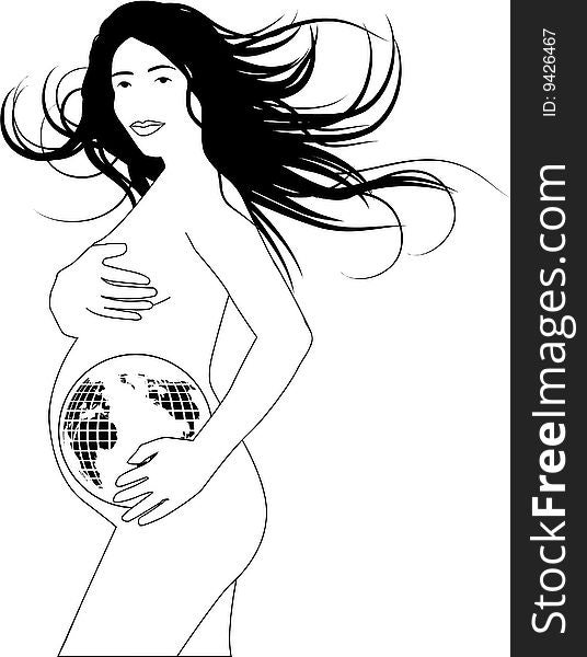 The vector illustration pregnency women with world