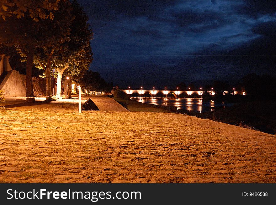 Navigation channel above the Loire river at night. Navigation channel above the Loire river at night