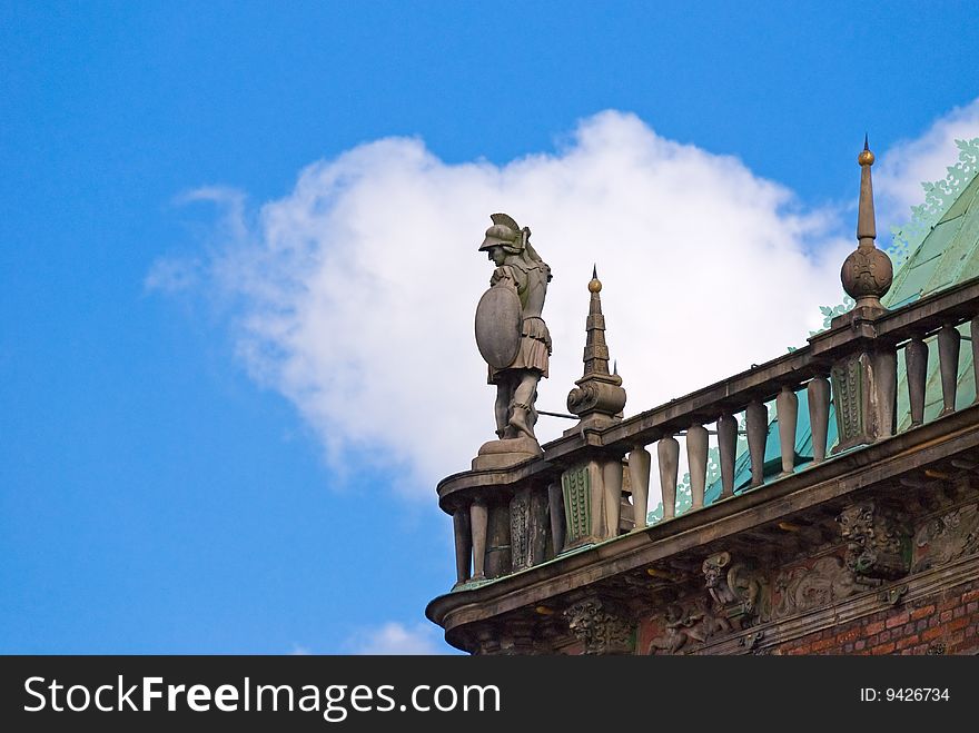 Soldier statue on the roof of Bremen Rathaus, Germany