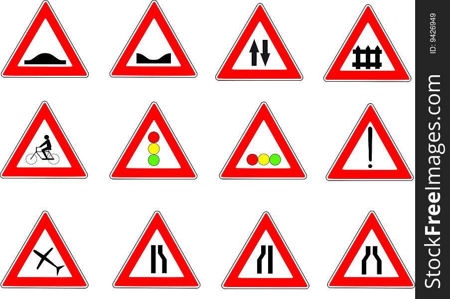 Traffic signs collection of danger