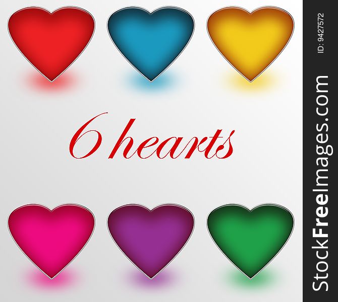 Six Glass Gradient Shadow hearts